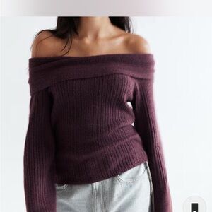 Women's Off-Shoulder Sweater - Plum/Burgundy H&M